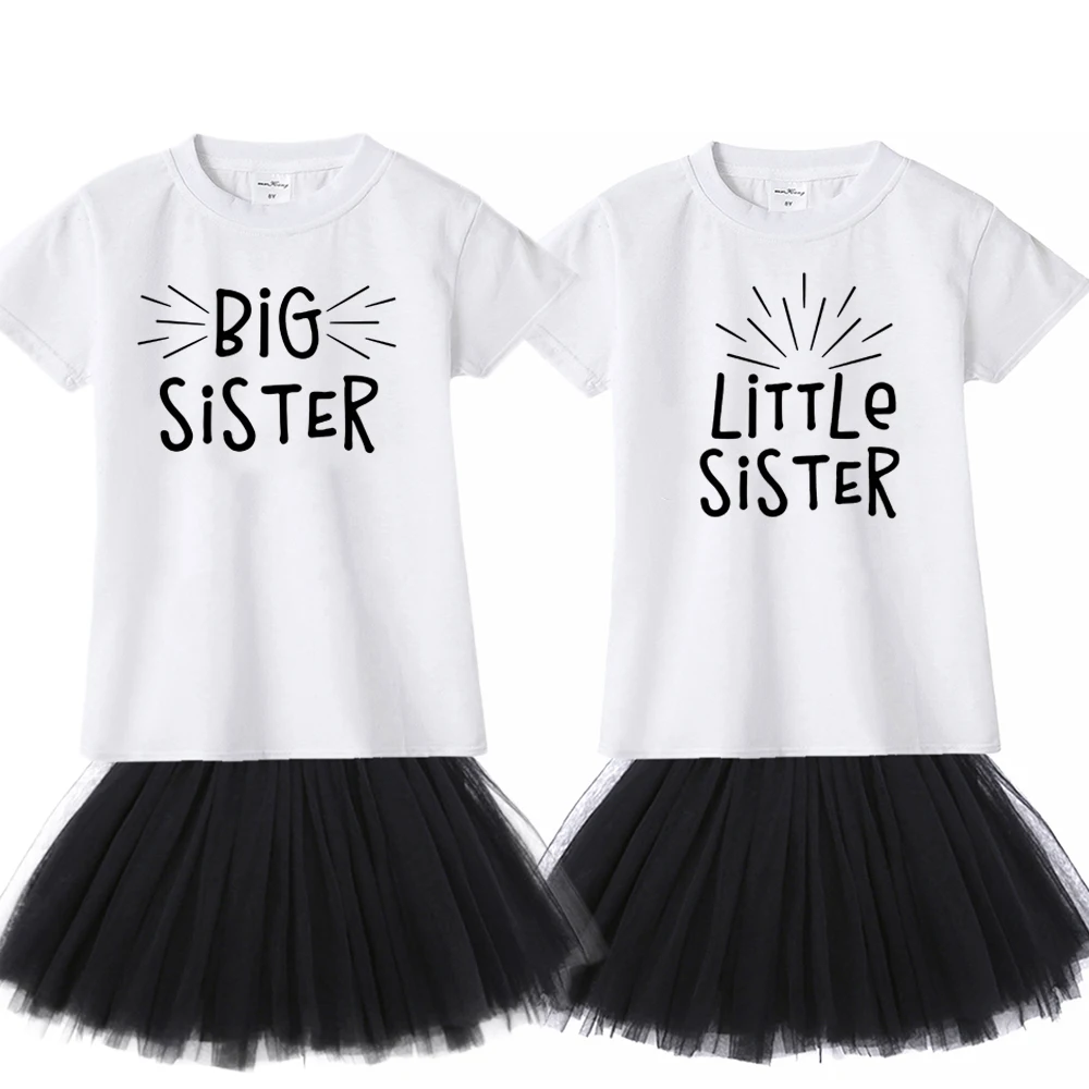 Повседневное платье для детей с надписью «Big Sister& Little Sister» короткое платье из двух предметов для маленьких девочек детское платье для девочек Летний стиль для детей от 1 года до 12 лет