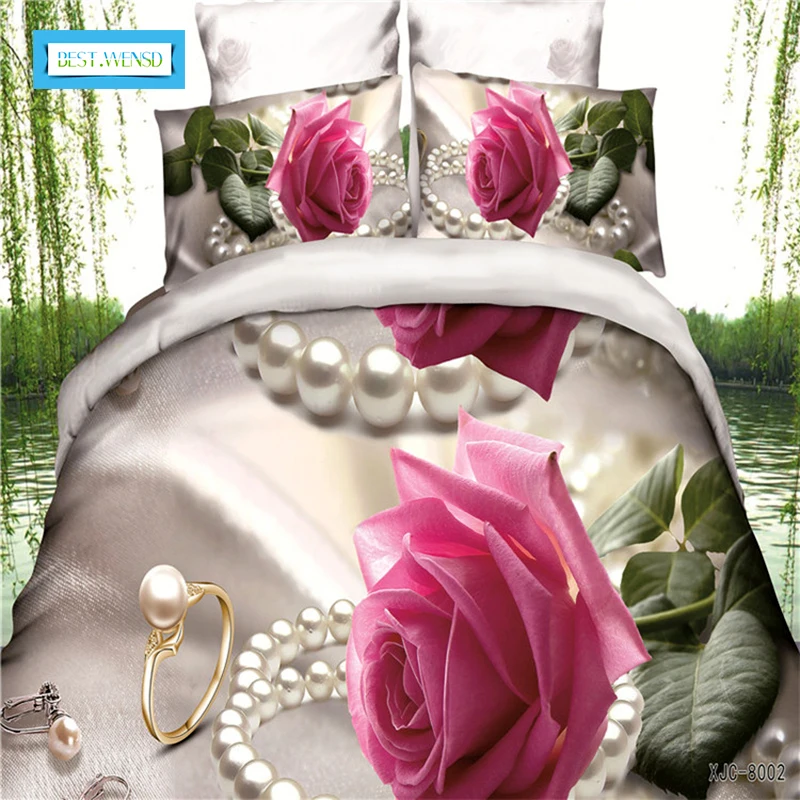 

BEST.WENSD Quilt covet sets King Size 3D Rose Bedding Set Bedclothes 4pcs Family Duvet Cover Set 1 * Sheets 1 * Pillowcase *2