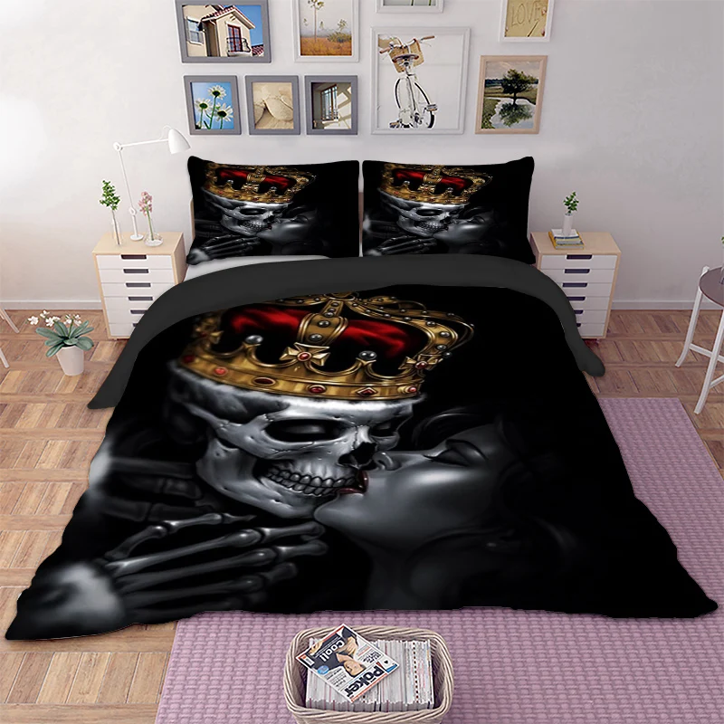 

Drop Shipping 3D Bedding Set Beauty Kiss King Skull Duvet Cover Set pillowcase 3pcs Bedroom 2018 new