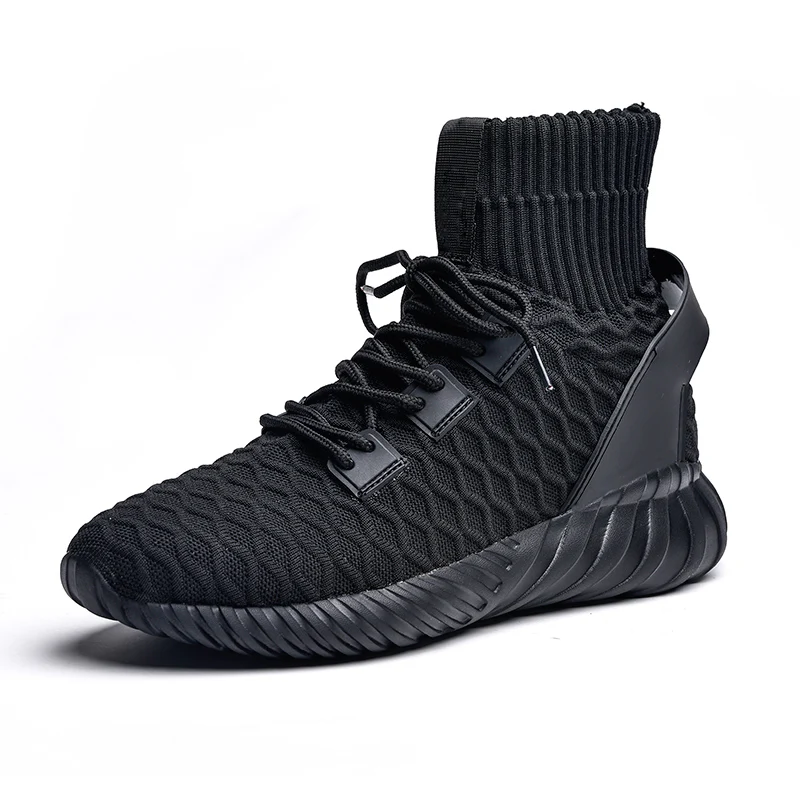 Black Running shoes Мужская обувь для бега, дышащая обувь с трубчатым носком, удобные кроссовки, мужская прогулочная обувь, трикотажная верхняя спортивная обувь, мужские кроссовки - Цвет: Black Running shoes