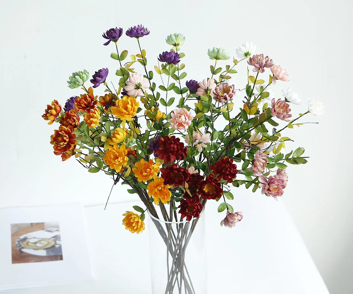 

36cm Artificial Silk Daisy Wild Chick Xiaoyeju Fresh With Grass Chrysanthemum Plastic Flower Garden Wedding Home Christmas Decor