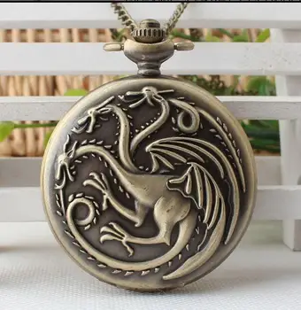 

Steampunk Game of Thrones House Targaryen Quartz Pocket Watch Awesome Dragon Fire and Blood Man Women Necklace Pendant Clock gif