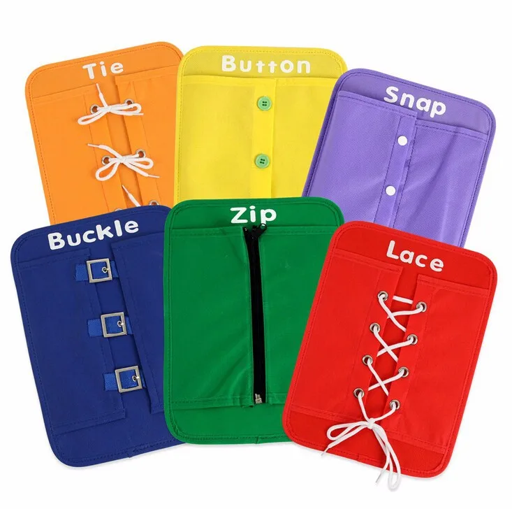 4pcs Kids Learn to Zip Button Snap Buckle Tie Lace Plate Early Educational Toy 