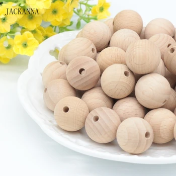 

200PCS Beech Wood Teethers 20MM Wood Beads DIY Pacifier Clip Accessories Round Wooden Organic Baby Teething Toys BPA FREE