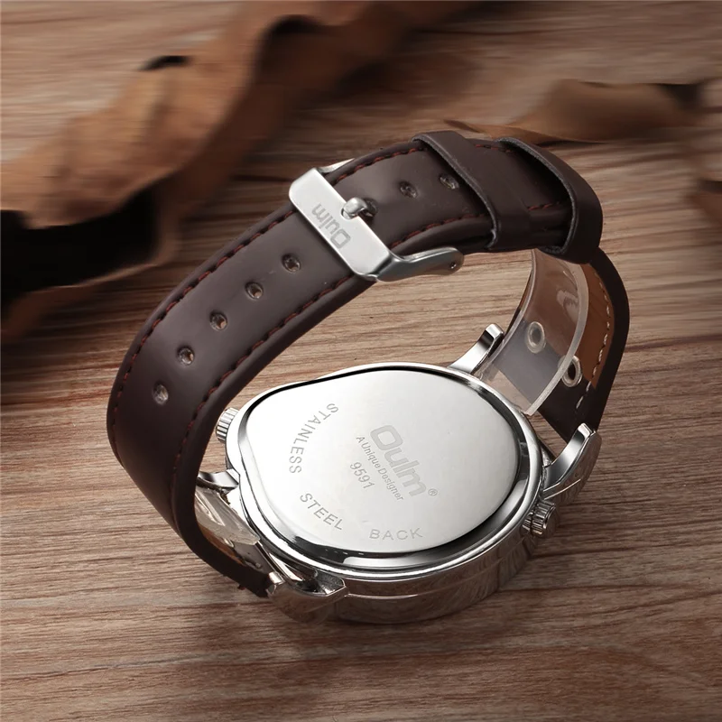 Oulm, Новое поступление, уникальный дизайн, Мужские кварцевые часы с двумя часовыми поясами, спортивные мужские часы из искусственной кожи, повседневные мужские военные наручные часы