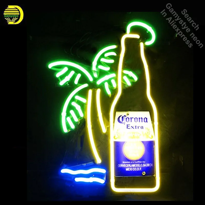 Neon Signs for Coron Extra Bottle Palm Tree Neon Light Sign Handcrafted Neon Bulbs Glass Tube Decorate print Signs dropshipping