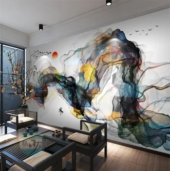 

New Chinese mural Zen Ink Landscape TV Background Wall Paper Abstract Freehand Smoke Sofa Living Room Mural