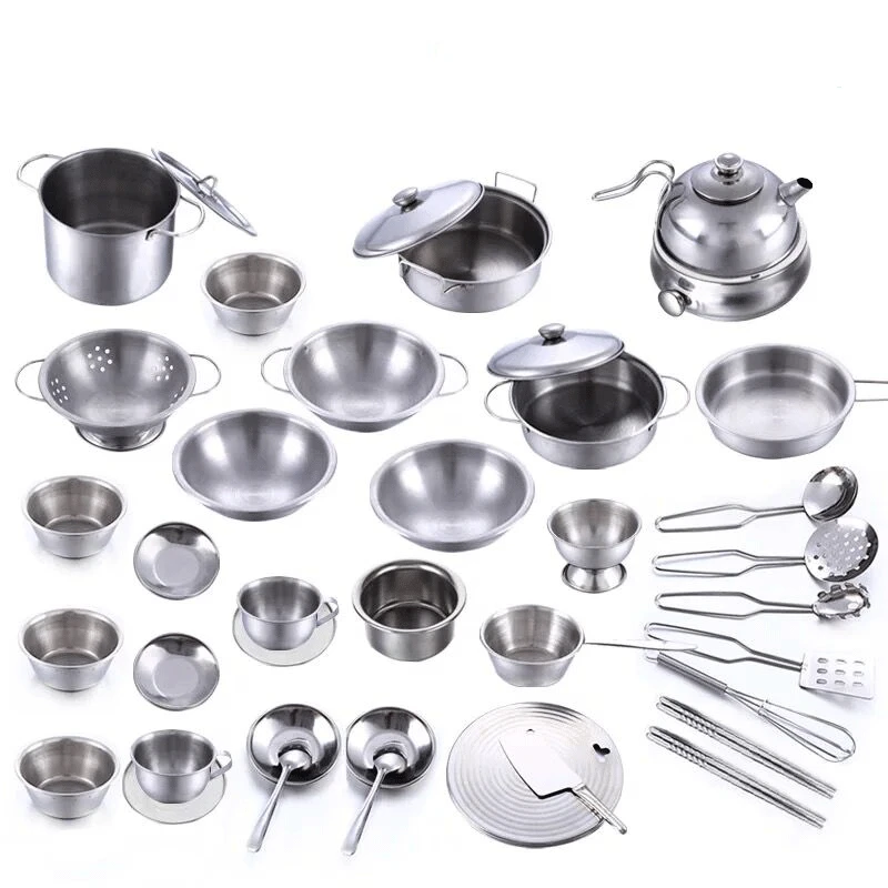 40 Pcs Stainless Steel Pretend Play Kitchen Toys Mini Model Kitchenware Cookware Cooking Toys Children Kids Pot Pan Brinquedo