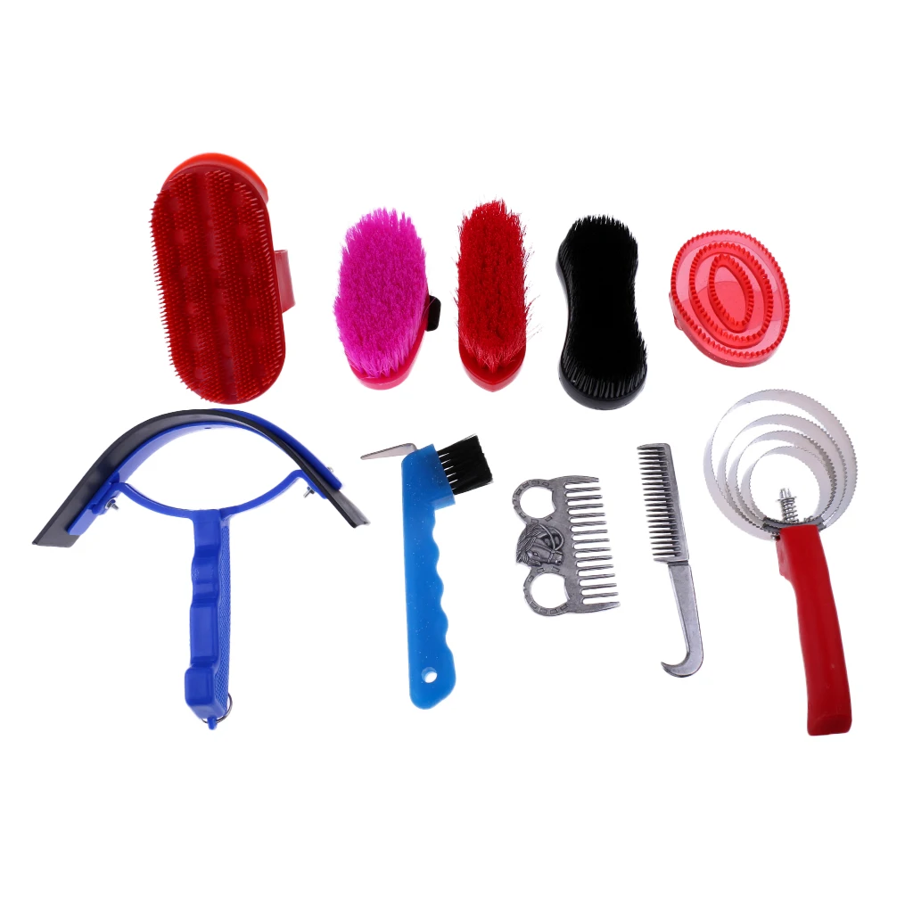10 Pieces Lightweight Horse Grooming Kit Equestrian Deluxe Horse Grooming Brush Comb Kit Horse Cleaning Tools