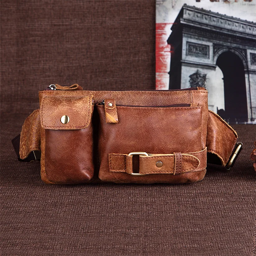 

YOZOH Gurtel Tasche Genuine Leather Men's Mini Handbag Waist Packs Pouch Bags Travel Waist Pack Small Waist Bag Leather Pouch
