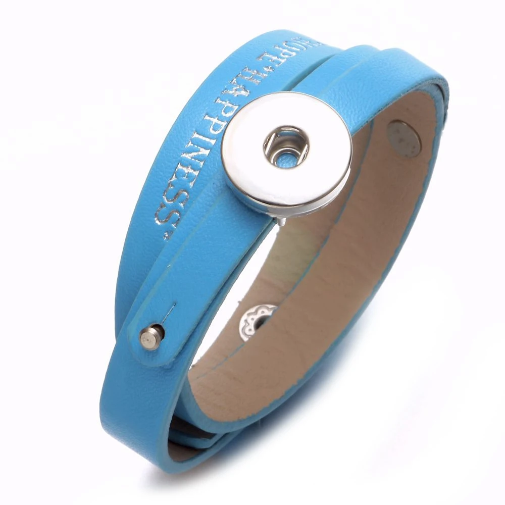 New Arrivals Sky Blue PU Leather DIY Lucky Armband Snap Bracelet 18mm Button Jewelry For SZ0479k | Украшения и аксессуары