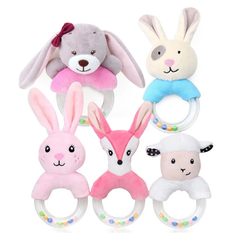 Детское милое плюшевое Галтовочное кольцо с мультяшным Кроликом, Колокольчик для новорожденных, игрушки для рук, мягкая Мобильная детская