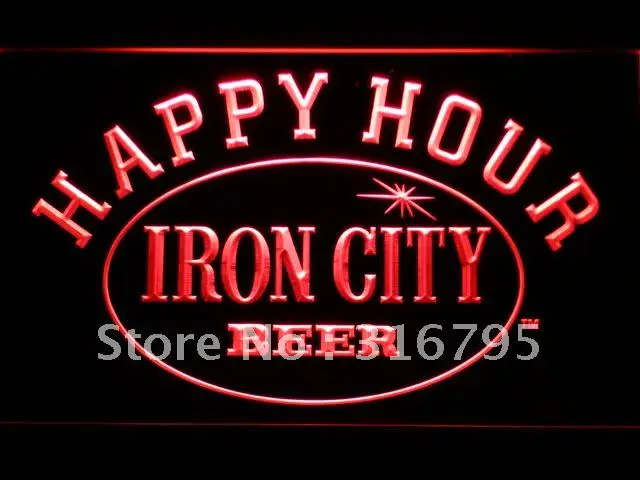 

653 Iron City Beer Happy Hour Bar LED Neon Light Signs with On/Off Switch 20+ Colors 5 Sizes to choose