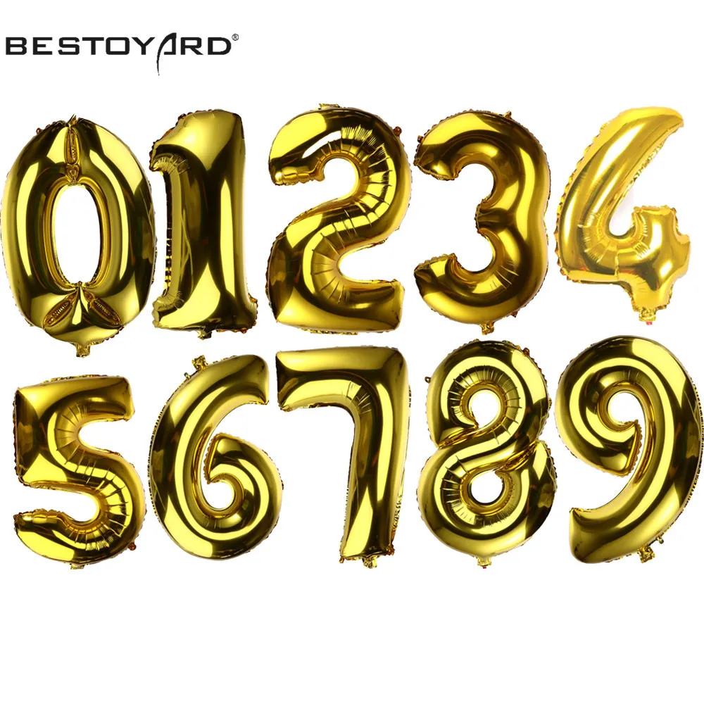 

32 Inch 0-9 Number Aluminum Foil Gold Balloon Big Size Helium Balloons Birthday Wedding Party Decoration Celebration Supplies