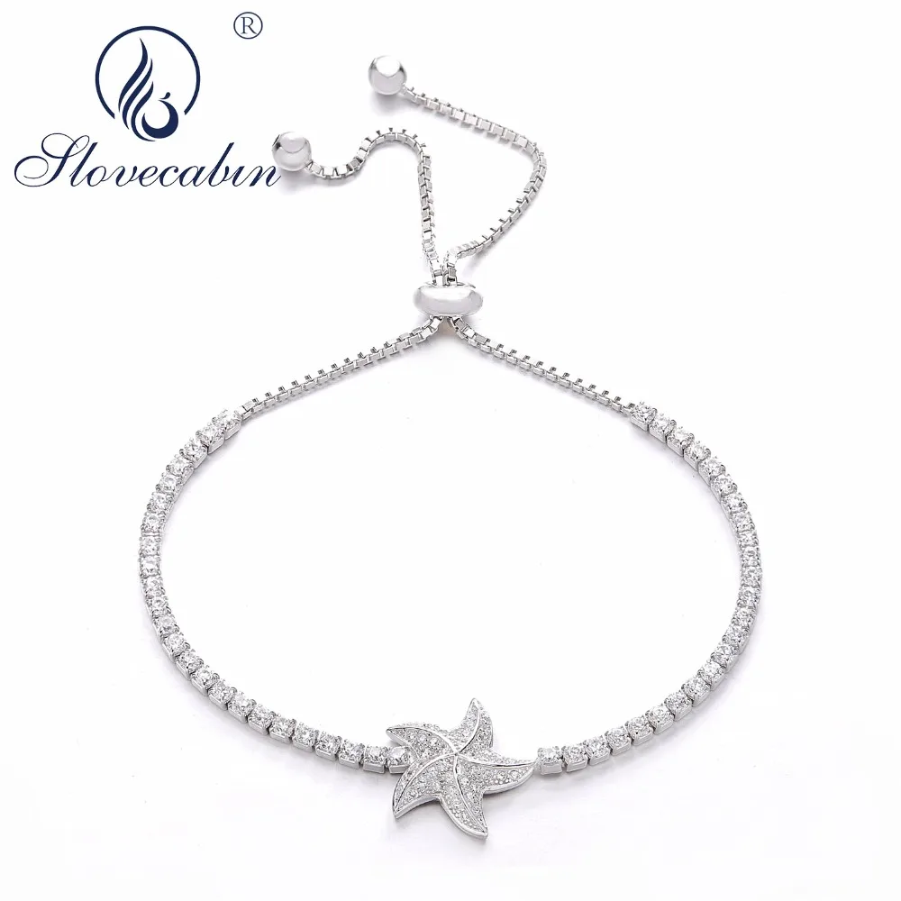 Женский браслет-цепочка из 925 пробы серебра с регулируемым животным кристаллом в виде морской звезды