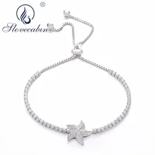 Женский браслет-цепочка из 925 пробы серебра с регулируемым животным кристаллом в виде морской звезды