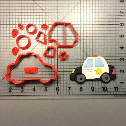 Полицейский значок автомобиль шляпа печенья резак набор на заказ 3D печатные украшения торта инструменты для детского дня рождения торт полика логотип помадка - Цвет: police car 5 inch