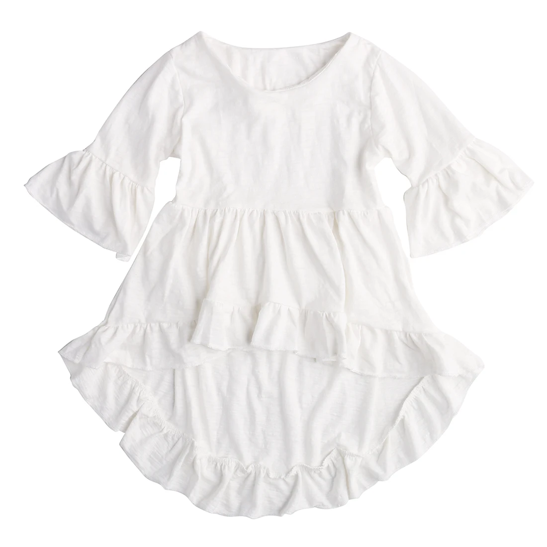 

2016 Fancy Baby Girl Dress Frills Flare Sleeve Tops Shirt Ruffles Hem Dresses kids girls summer dress