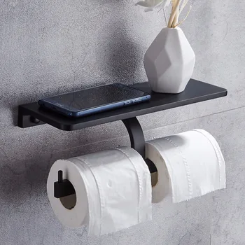 

Solid Space Alumin Matt Black Phone Paper Holder with Shelf Phones Towel Rack Toilet Paper Holder Brushed Gold Tissue Boxes