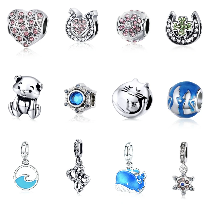 

Fit Original Pandora Bracelet Necklace Women Silver Color Guardian Horseshoe Charms Pendants Heart Charms Pendants