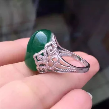 

KJJEAXCMY jewelry 925 sterling silver inlaid natural green chalcedony female ring retro pattern simple and generous oval jade