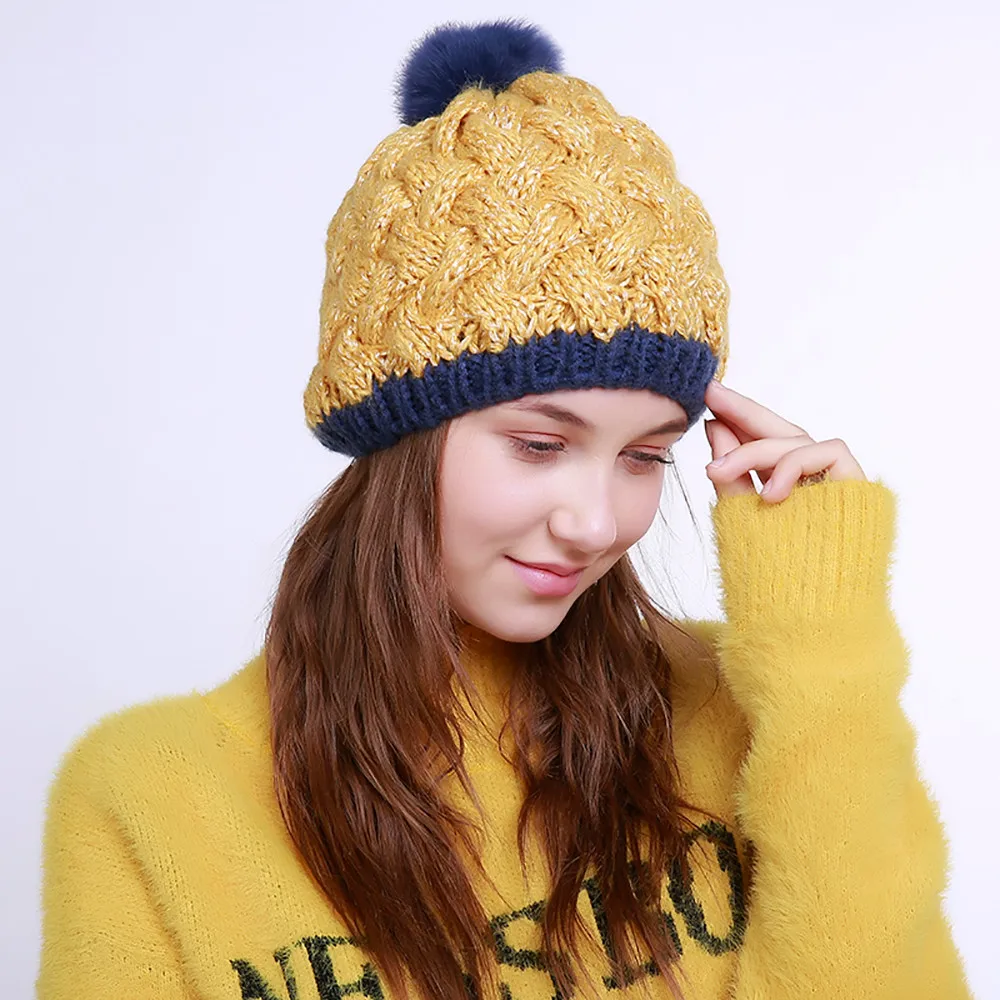 Skullies шапочки зимняя шапка для Для женщин теплая шапка Модные Вязание теплые Кепки теплая шерсть шляпа Кепки вязаная мода зима Шапки se13