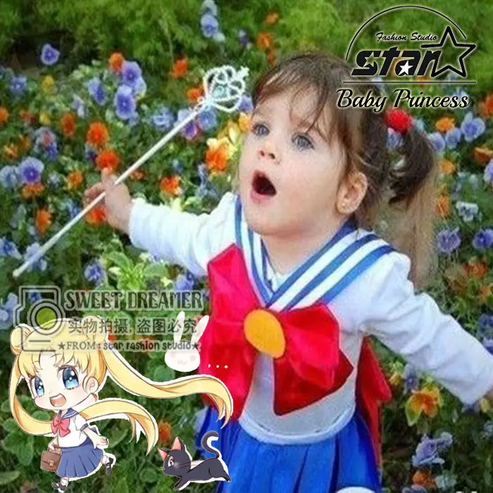 

Preppy Style Cotton Baby Girls Sailor Dress Cute Bow Summer Navy Styles Sailor Moon Cosplay Princess Kids Party Dresses