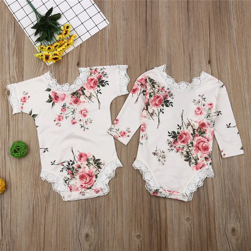 0 24M Newborn Infant Kid Baby Girls Romper Floral Lace One piece