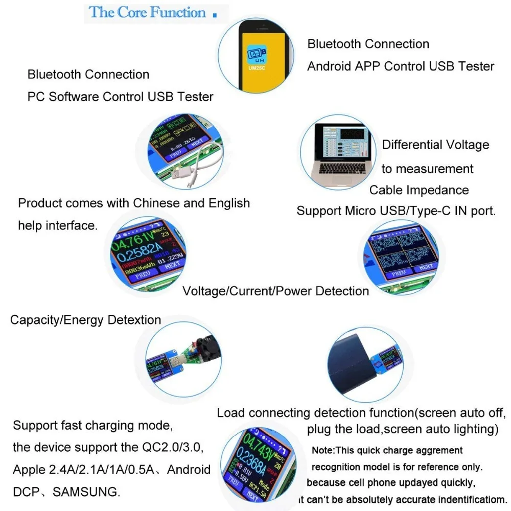 UM25 UM25C Для APP USB 2,0 Тип-C ЖК-дисплей Вольтметр Амперметр Напряжение измеритель тока, для батареи зарядки измерения с 35 Вт LD35 HD35 нагрузки