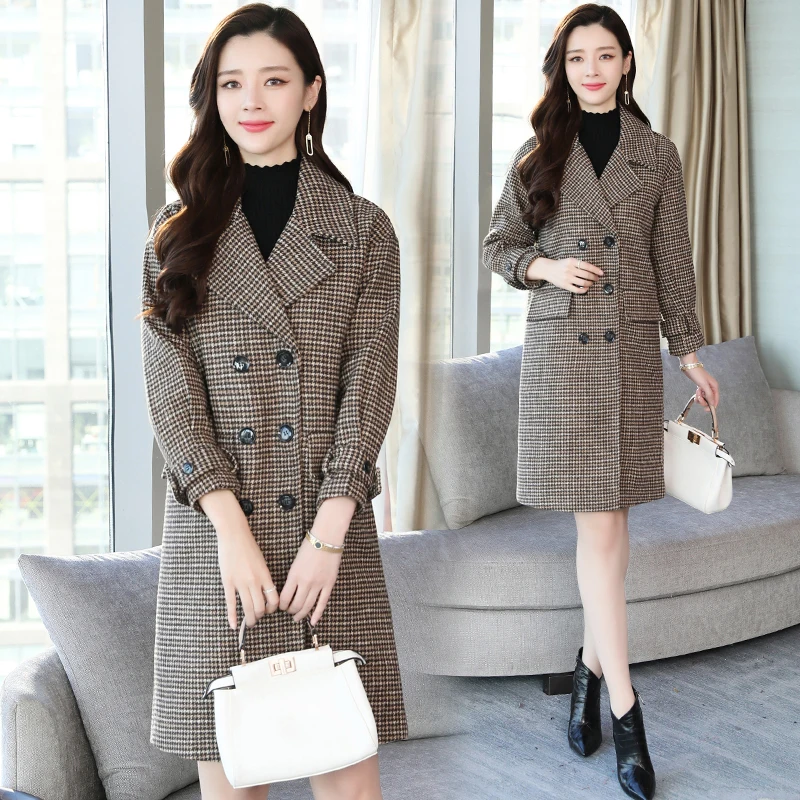 Trench Coat For Women Korean Fashion Full Plaid Outerwear Double