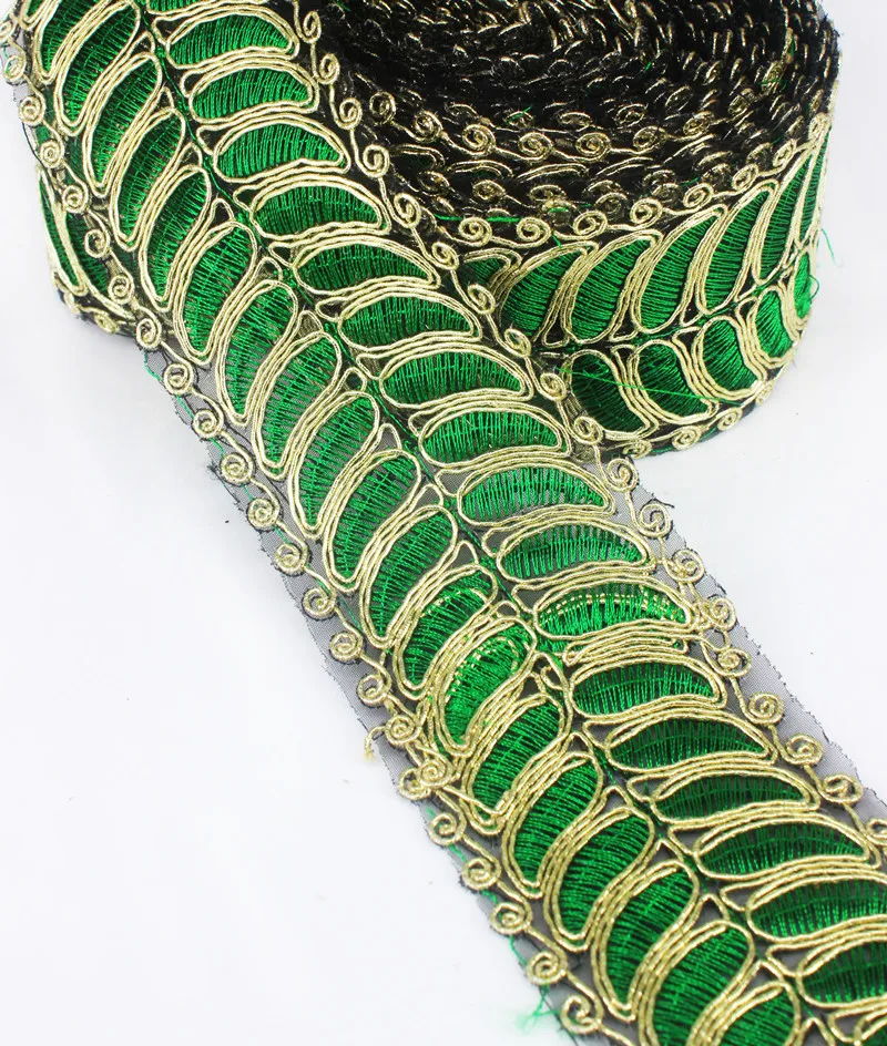 

7yards Gold Green African Cord Applique Lace Fabric Trim Patches Embroidred Motif Venise Sew On DIY Design Sewing T1467