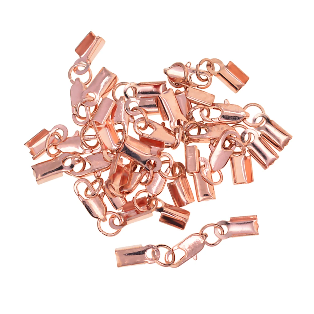 12 Sets Crimp Cord End Cap Clips Bail Tips Connector Findings with Lobster Clasp for Necklace Bracelet Jewelry Making