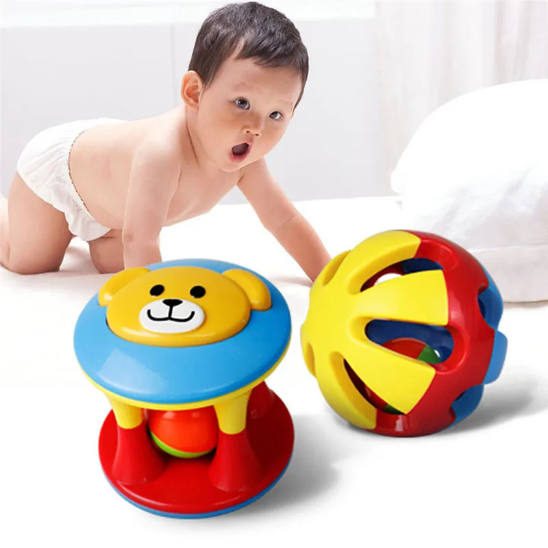 

2Pcs New Baby Rattles Plastic Hand Shake Jingle Ball Ring Early Educational Toy