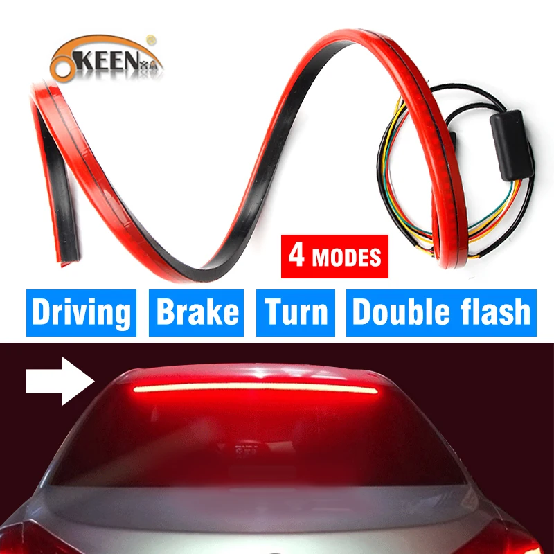OKEEN Red Third Brake light led stop signal strip 100cm car additional