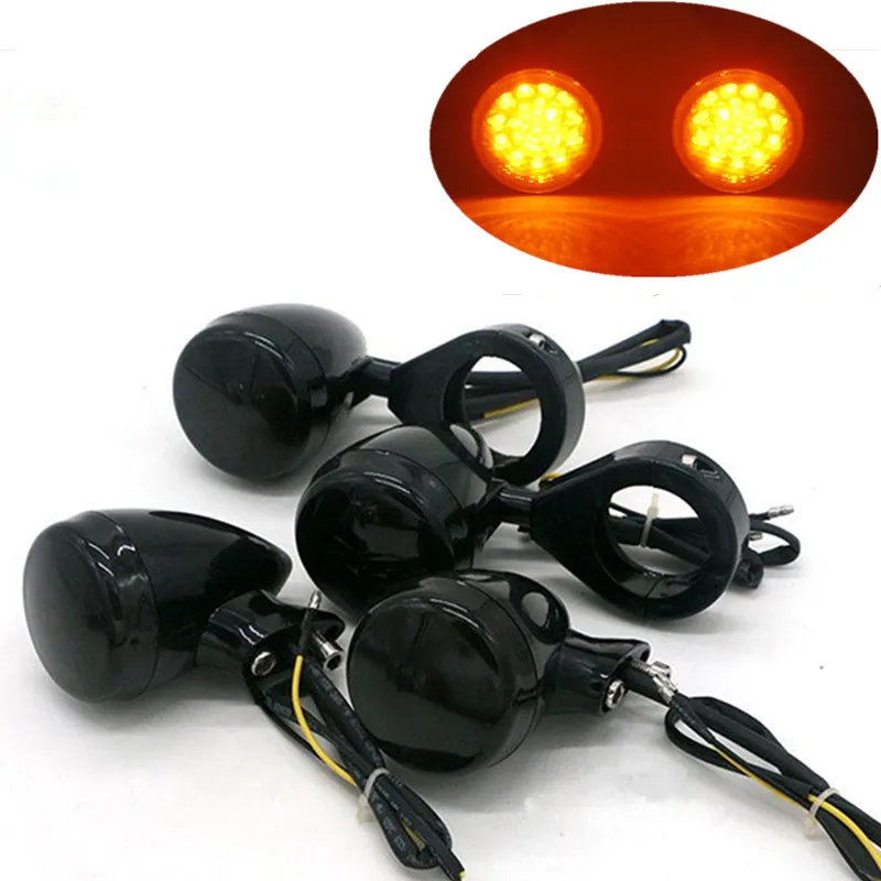 

4x Black Motorcycle LED Turn Signal Light+39mm/41mm Fork Clamp Bracket For Harley Honda Shadow Valkyrie APE50 VT VTX VF 700 750