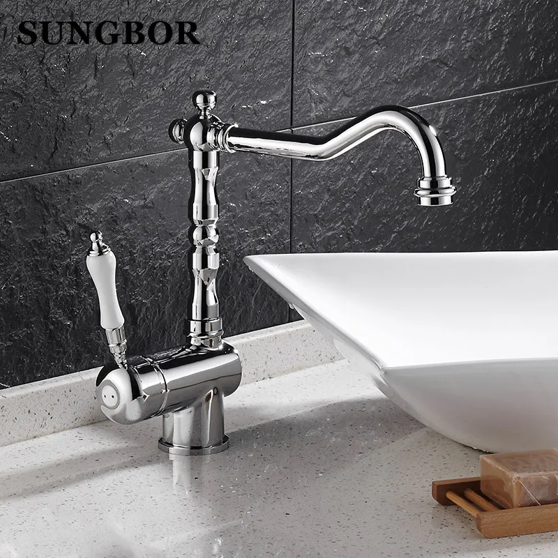 Chromed Polished Kitchen Faucets 360 Swivel Brass Kitchen Sink Basin Swivel Mixer Tap Faucet CF-9088L