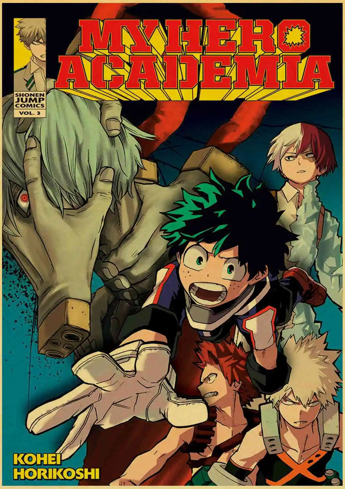 My Hero плакат Academia коричневая печать на крафтовой бумаге настенная живопись Винтажный стиль аниме Ретро плакат Наклейка на стену