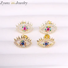 10 пар, золотые разноцветные радужные cz серьги тонкой работы в форме глаз cz микро проложить турецкие серьги-гвоздики для женщин