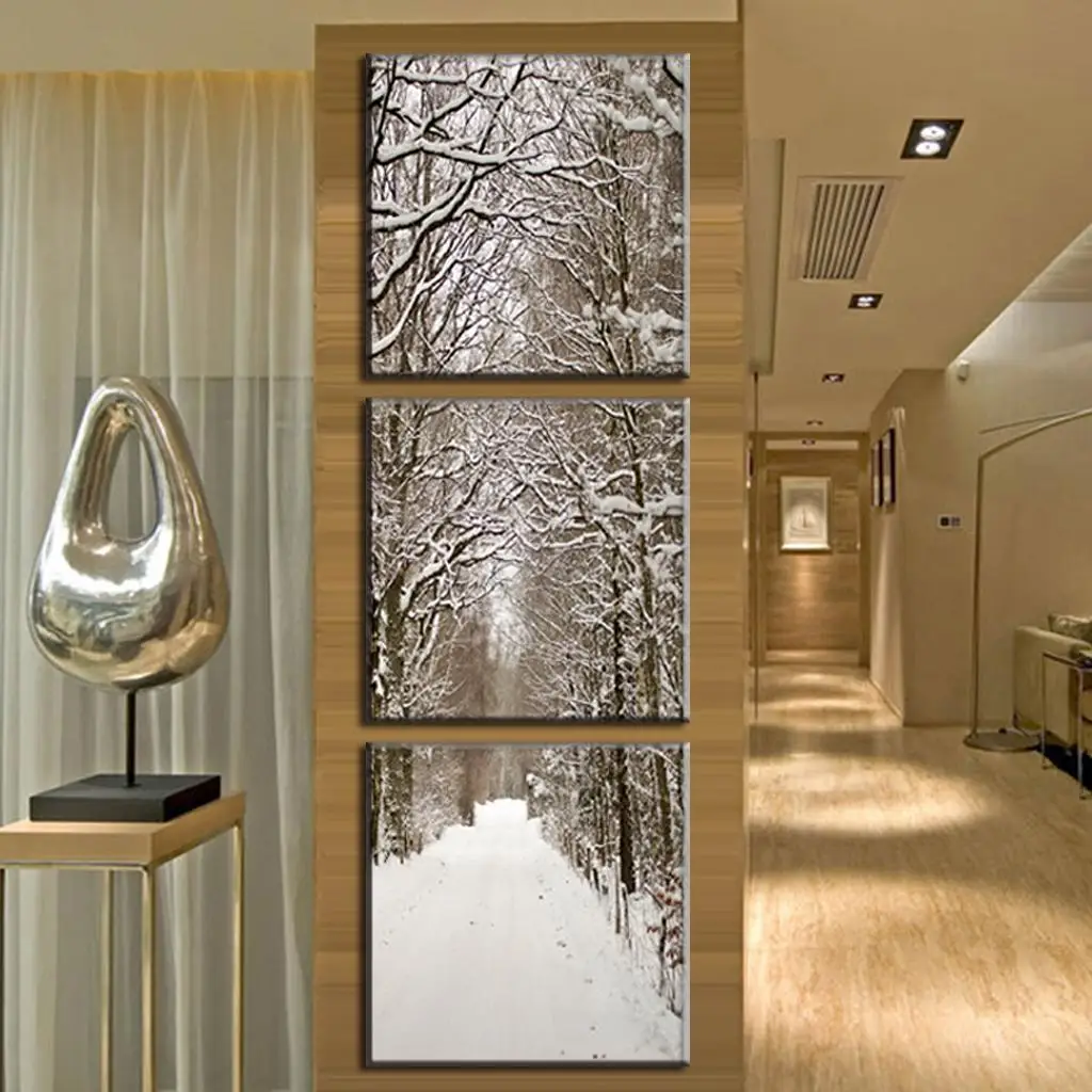 

3 Pcs/Set New Arrival Art on Canvas Snowy Boulevard Canvas Prints vertical forms Wall Pictures for Living Room