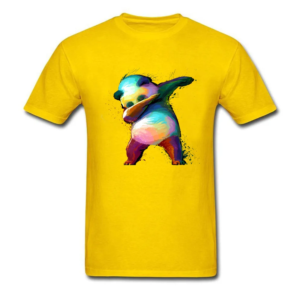 Round Collar Dabbing Panda 100% Cotton Fabric Men's Tshirts Geek Short Sleeve Tees New Arrival Birthday Tees Wholesale Dabbing Panda yellow
