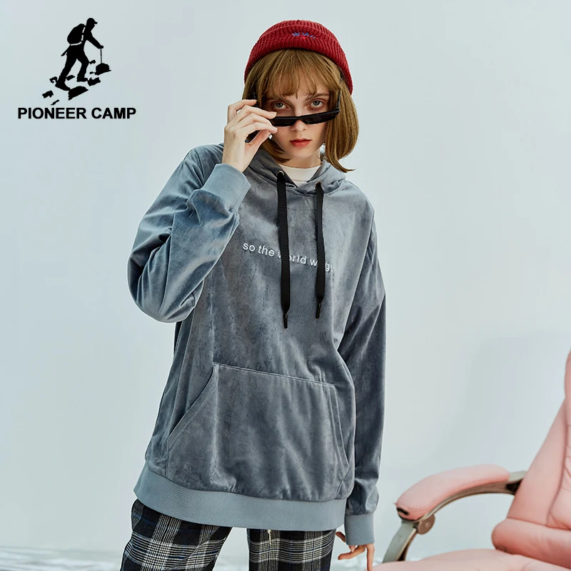 Женская Вельветовая Толстовка Pioneer camp теплая толстовка с капюшоном и вышивкой
