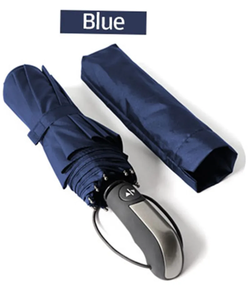 Blue Ветростойкий полностью автоматический зонт от дождя для женщин и мужчин, 3 складных подарочных зонта, компактный большой дорожный деловой автомобильный Зонт 10 к - Цвет: Blue