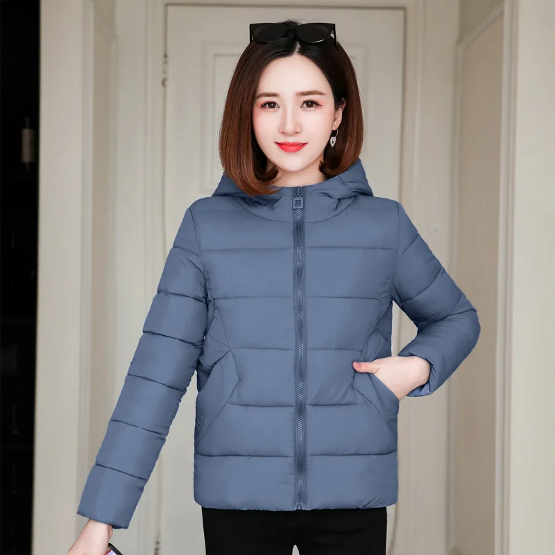 Women Winter Autumn Casual Jacket Black Red Stand Collar Padded Outwear Female Coat Short Parka Casaco Feminino - Цвет: Синий