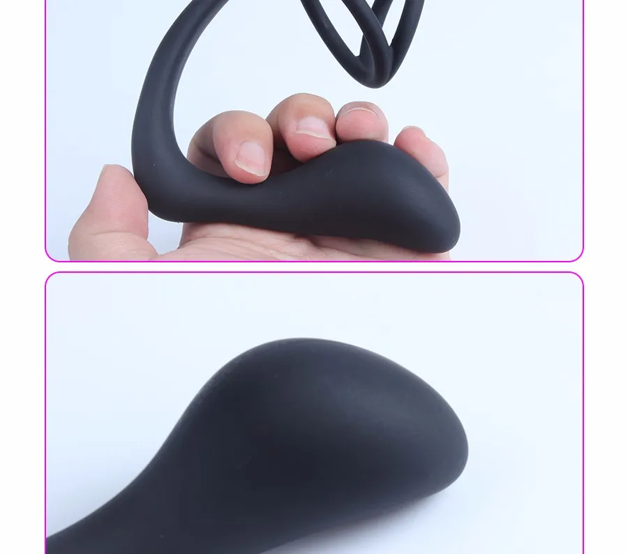 LURE Silicone Double loop anal plug dilators Male Prostate Massager Cock Ring Sex Toys Butt Plug for Men gay Adult Erotic shop 15