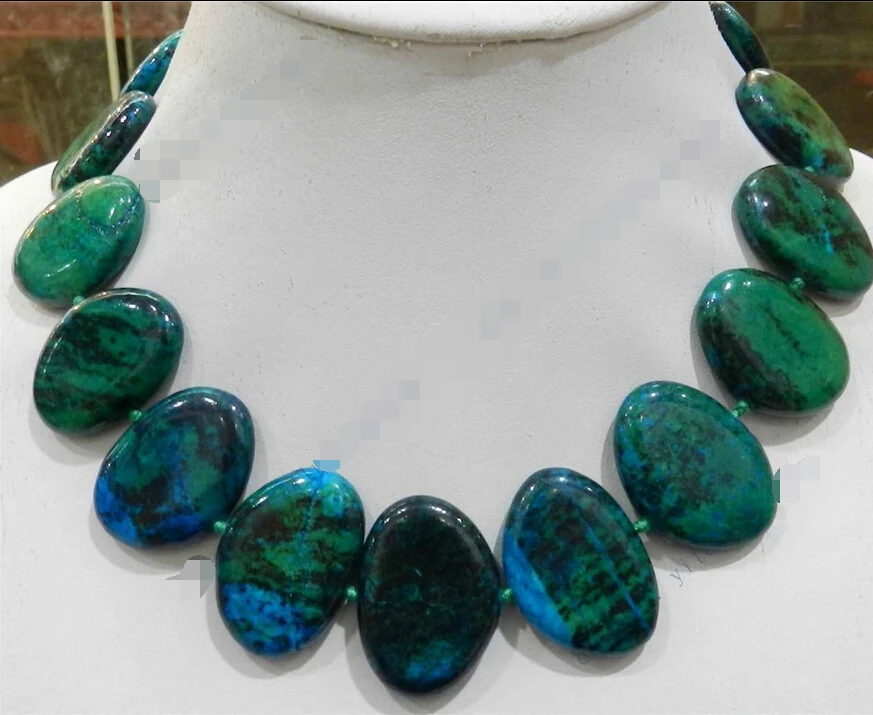 

J0035 LARGE 23X32MM FLAT BLOCK-SHAPED AZURITE GEMS PHOENIX STONE BEADS NECKLACE