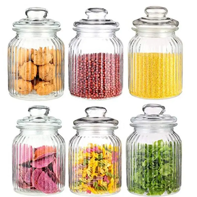 2pcs 900ML Transparent Seal Glass Storage Bottle Practical Simple Seasoning Pot Storage For Food Candies Tea Leaf Kitchen Gadget