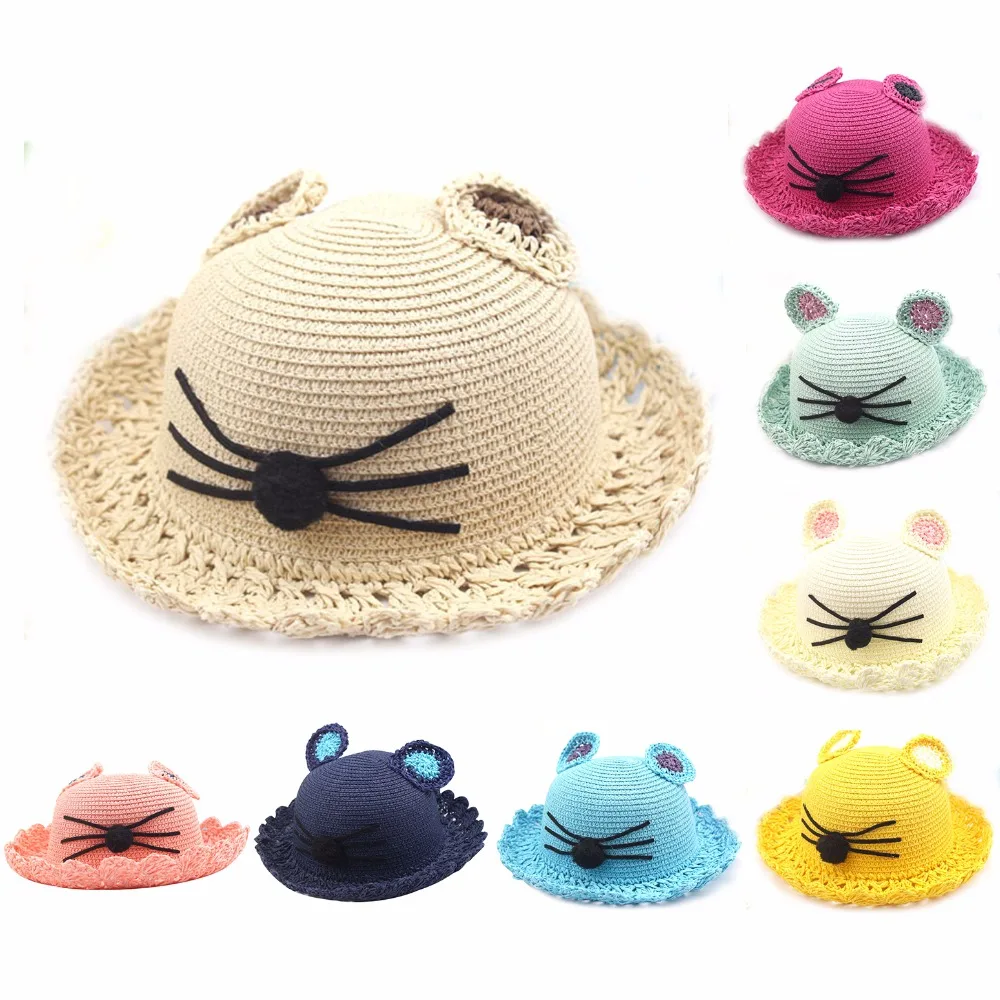 Cute Kids Straw Hat Panama Handmade Boys Girls Caps Summer Baby Sun