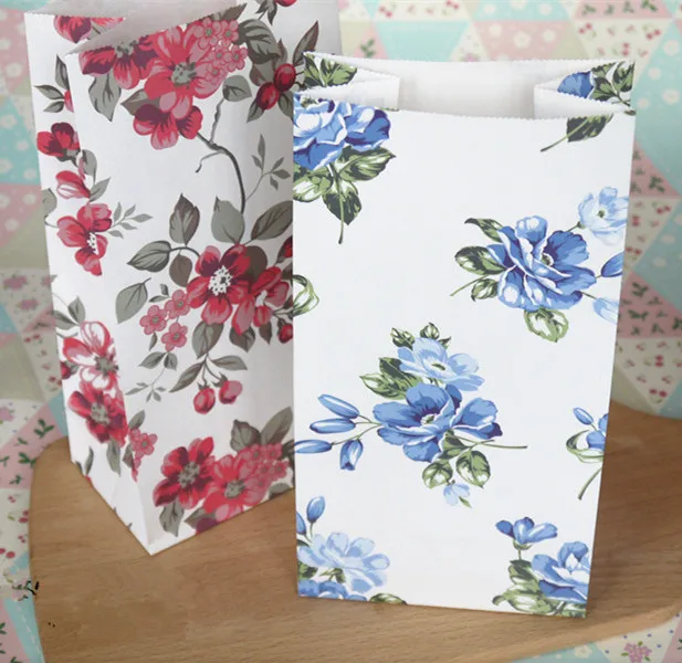 

10pcs/lot 2 colors flower packaging bag paper cookie bags pouches wrappers cupcake candy bag gift bag