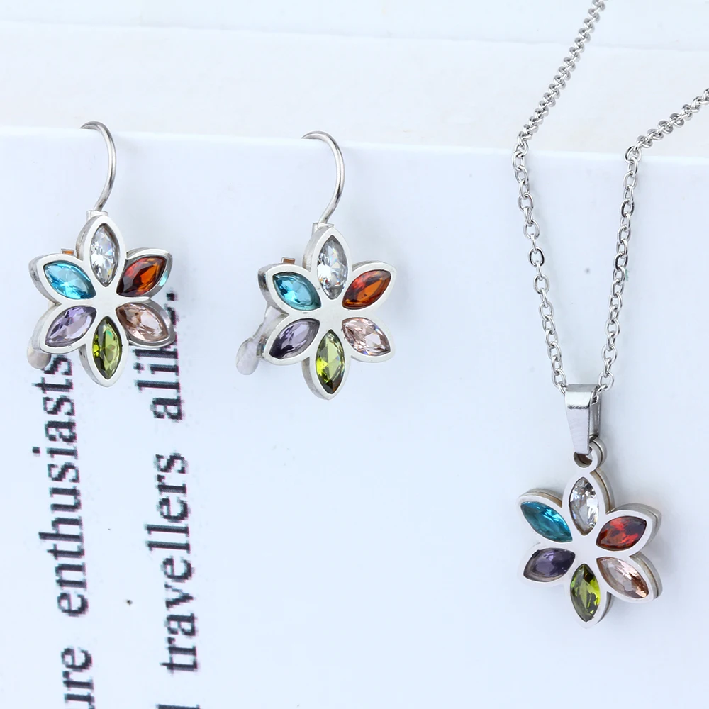 XUANHUA Stainless Steel Wedding Jewelry Sets For Women Necklace Earrings Set Summer Fashion jewellery Accessories 4