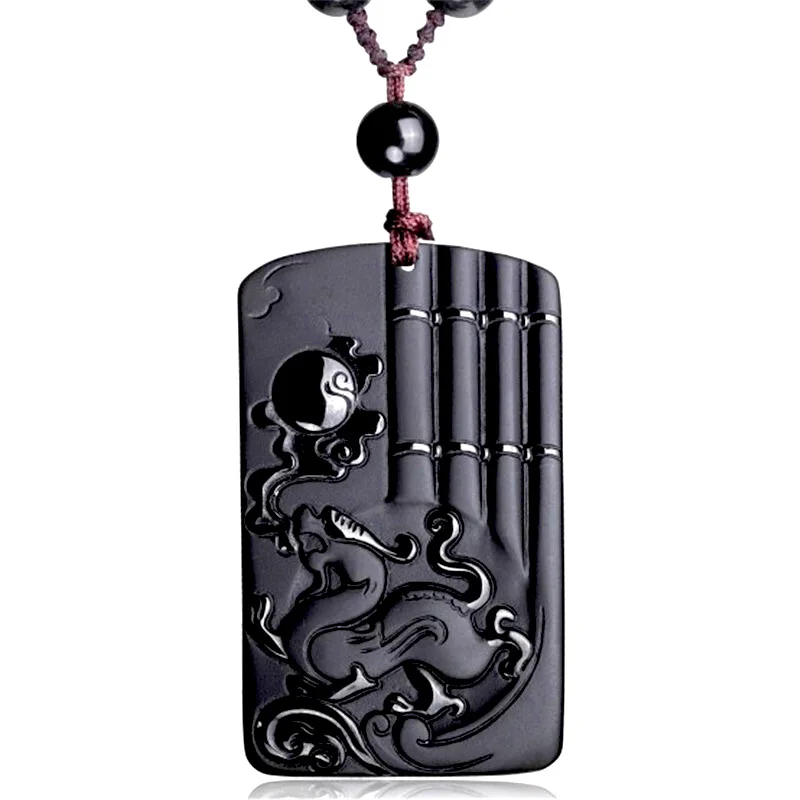 Дропшиппинг Китайский резной дракон из обсидиана кулон натуральный черный обсидиан античный Дракон Амулет ожерелье для мужчин ювелирные изделия